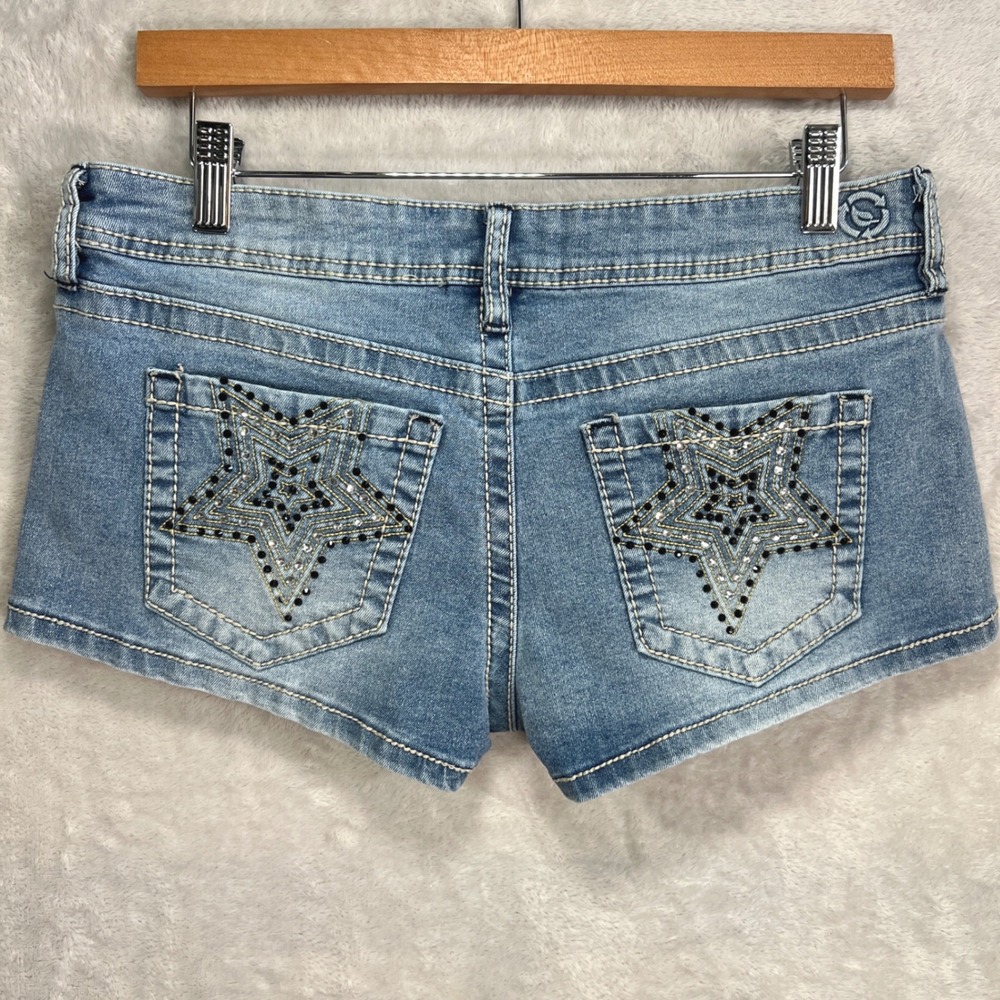 Y2K Women's Denim Shorts with Star Embellishments Micro Size 28 Bratz Grunge‎